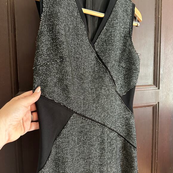 ELIE TAHARI | Black Tweed Wrap Detail Sheath Cocktail Dress | US Size 8 - Picture 4 of 7